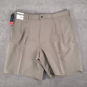Roundtree & Yorke Relaxed Fit Pleated Khaki Striped Dress Shorts 42 New‎